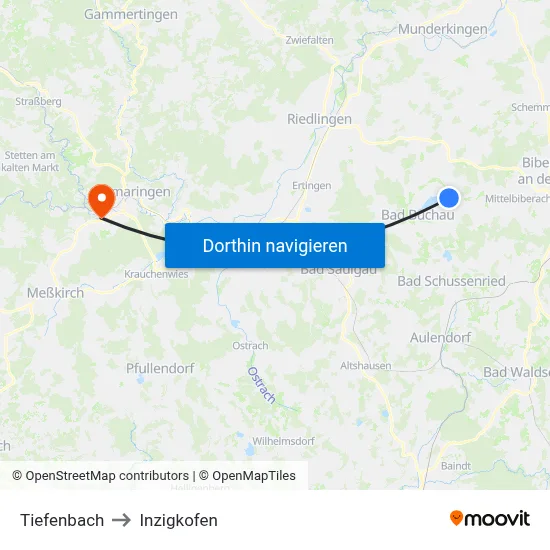 Tiefenbach to Inzigkofen map