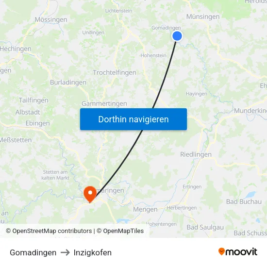 Gomadingen to Inzigkofen map