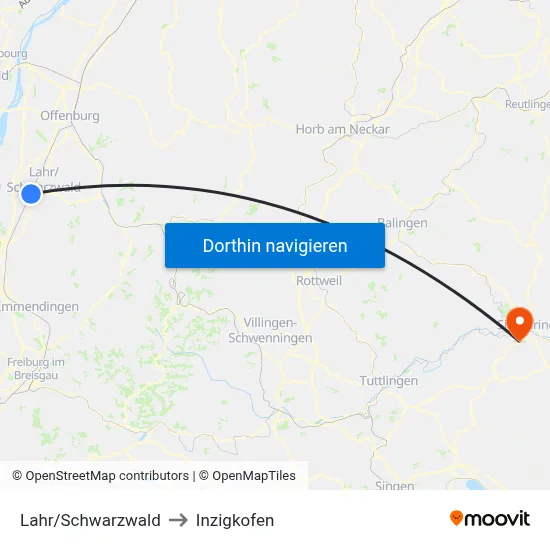 Lahr/Schwarzwald to Inzigkofen map