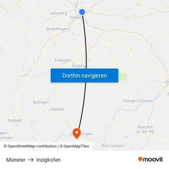 Münster to Inzigkofen map