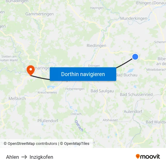 Ahlen to Inzigkofen map