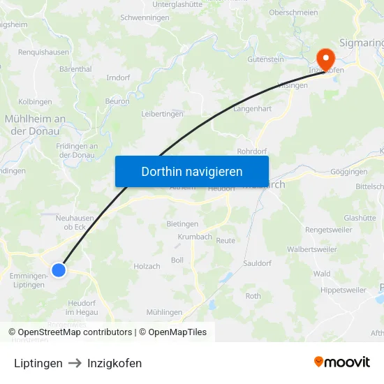 Liptingen to Inzigkofen map