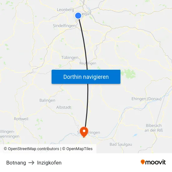 Botnang to Inzigkofen map