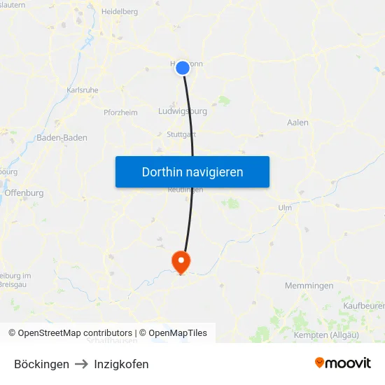 Böckingen to Inzigkofen map