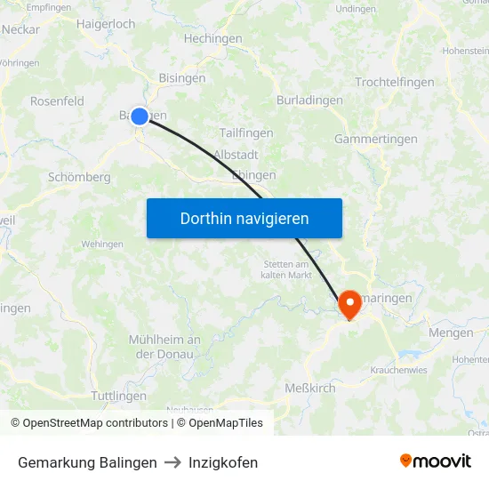 Gemarkung Balingen to Inzigkofen map