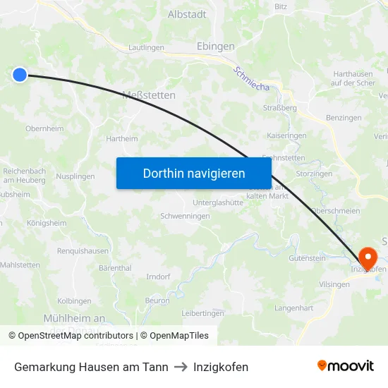 Gemarkung Hausen am Tann to Inzigkofen map