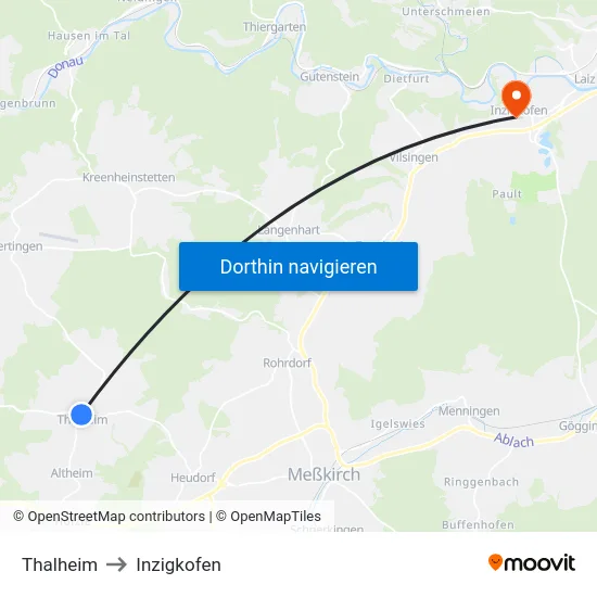 Thalheim to Inzigkofen map