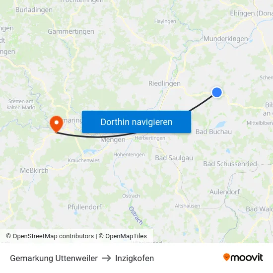 Gemarkung Uttenweiler to Inzigkofen map