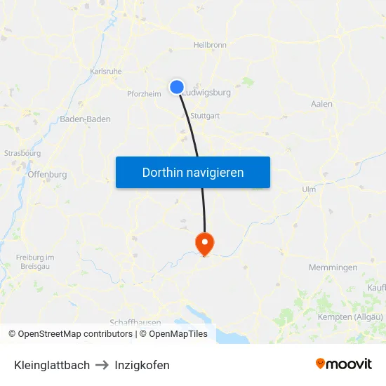 Kleinglattbach to Inzigkofen map