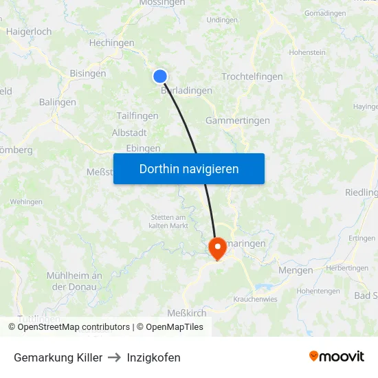 Gemarkung Killer to Inzigkofen map