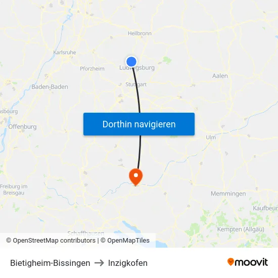 Bietigheim-Bissingen to Inzigkofen map
