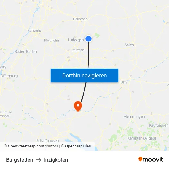 Burgstetten to Inzigkofen map