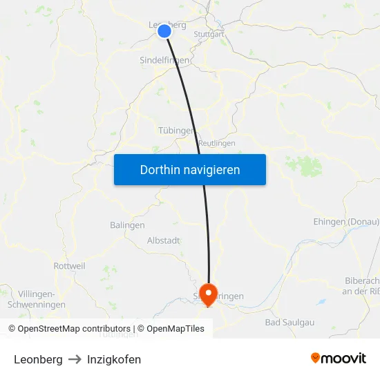 Leonberg to Inzigkofen map