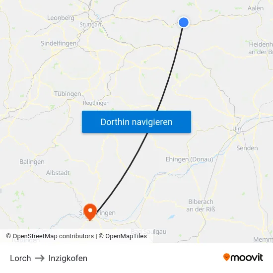 Lorch to Inzigkofen map