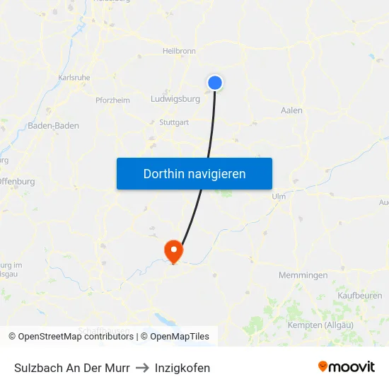 Sulzbach An Der Murr to Inzigkofen map