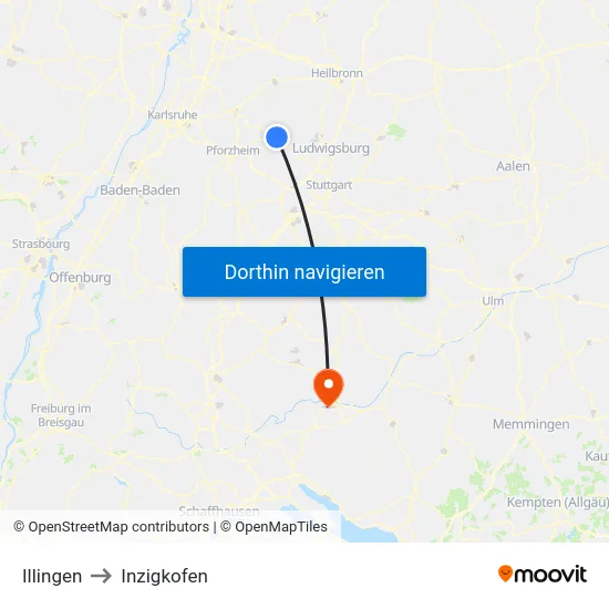 Illingen to Inzigkofen map