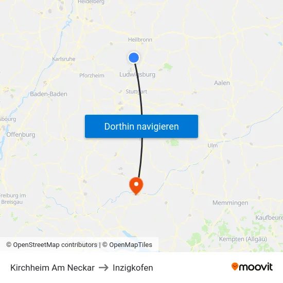 Kirchheim Am Neckar to Inzigkofen map