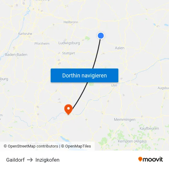 Gaildorf to Inzigkofen map