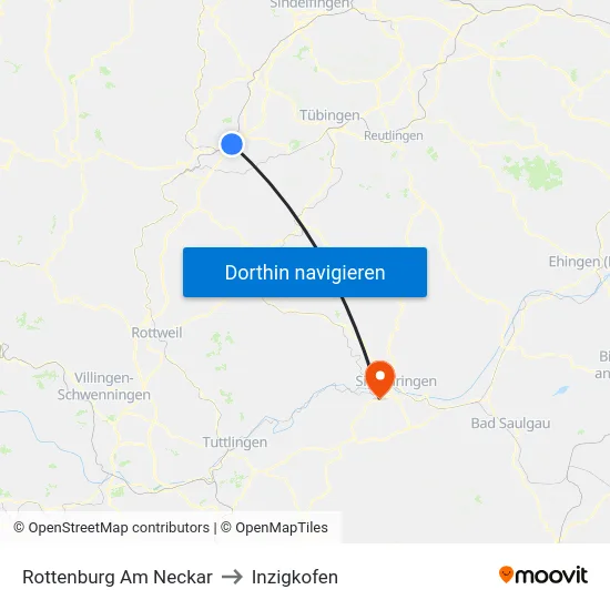 Rottenburg Am Neckar to Inzigkofen map