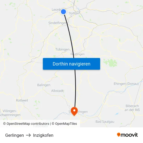 Gerlingen to Inzigkofen map