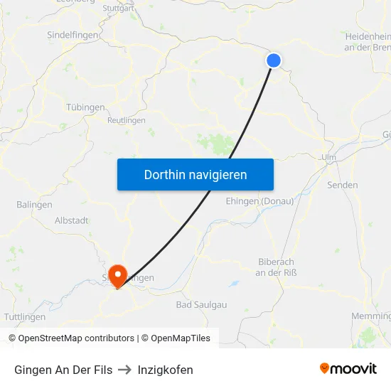 Gingen An Der Fils to Inzigkofen map