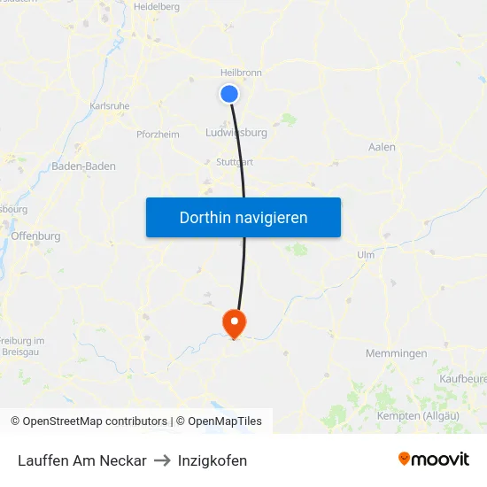 Lauffen Am Neckar to Inzigkofen map