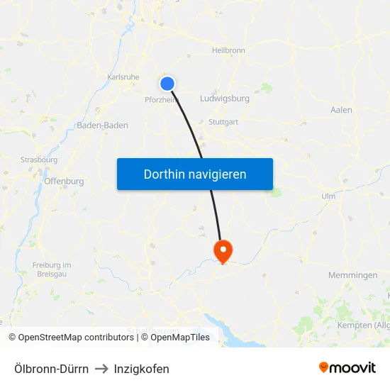 Ölbronn-Dürrn to Inzigkofen map
