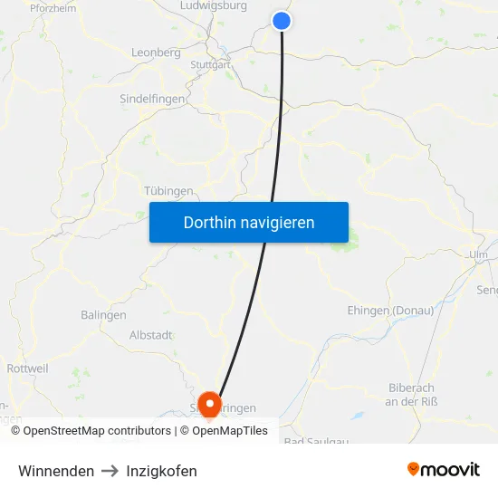 Winnenden to Inzigkofen map