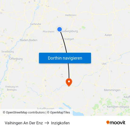 Vaihingen An Der Enz to Inzigkofen map