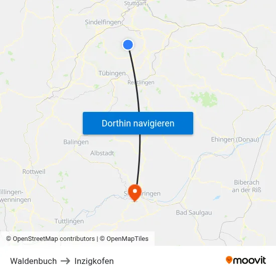 Waldenbuch to Inzigkofen map