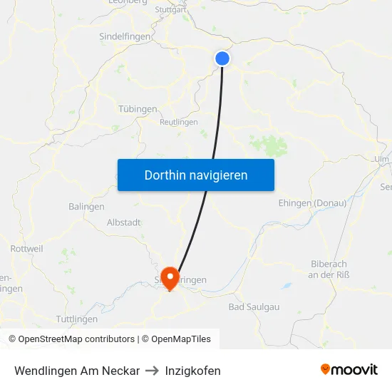 Wendlingen Am Neckar to Inzigkofen map