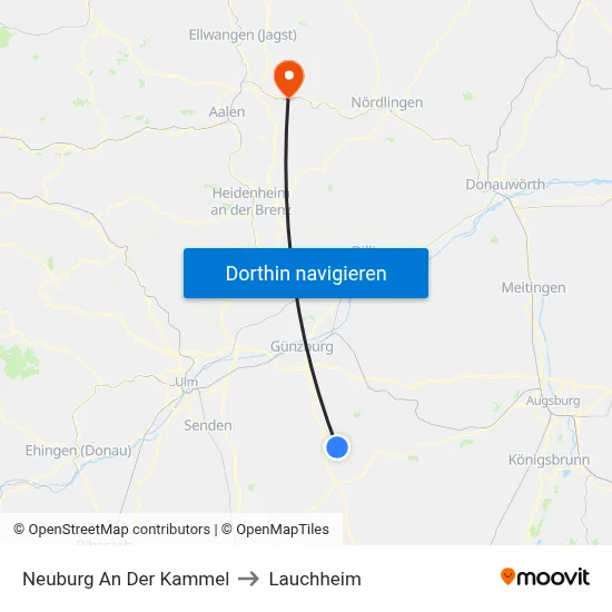 Neuburg An Der Kammel to Lauchheim map