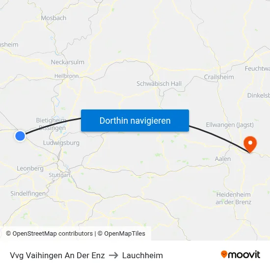 Vvg Vaihingen An Der Enz to Lauchheim map