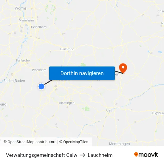 Verwaltungsgemeinschaft Calw to Lauchheim map