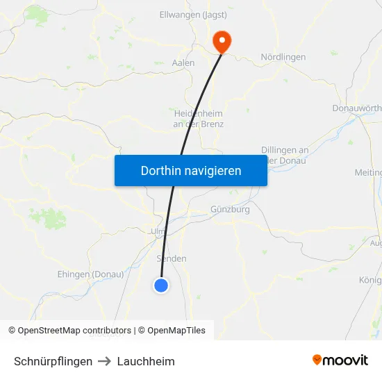 Schnürpflingen to Lauchheim map