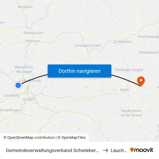 Gemeindeverwaltungsverband Schwieberdingen-Hemmingen to Lauchheim map