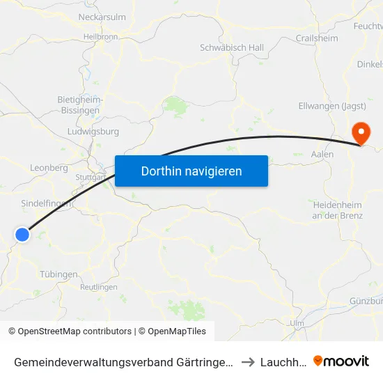 Gemeindeverwaltungsverband Gärtringen/Ehningen to Lauchheim map
