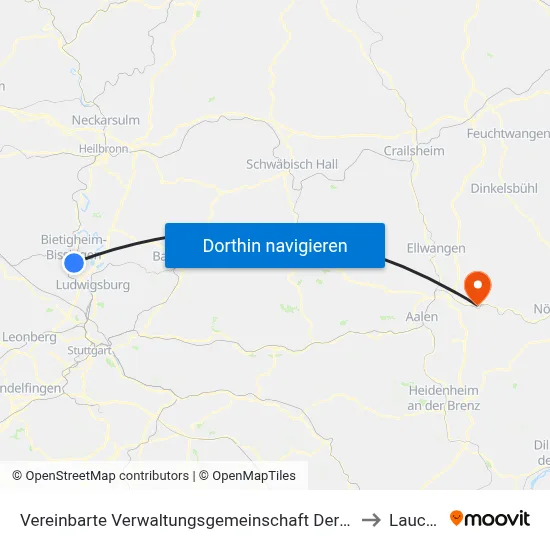 Vereinbarte Verwaltungsgemeinschaft Der Stadt Bietigheim-Bissingen to Lauchheim map