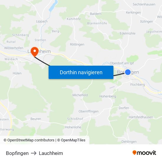 Bopfingen to Lauchheim map