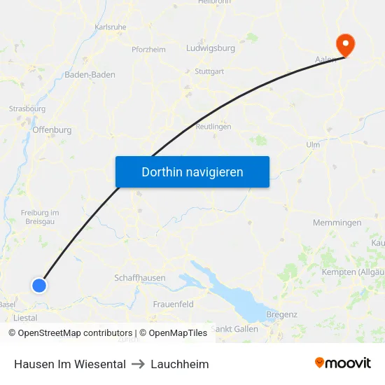 Hausen Im Wiesental to Lauchheim map