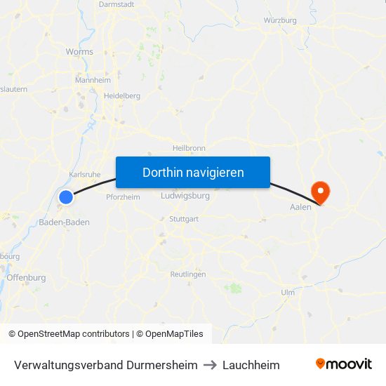 Verwaltungsverband Durmersheim to Lauchheim map