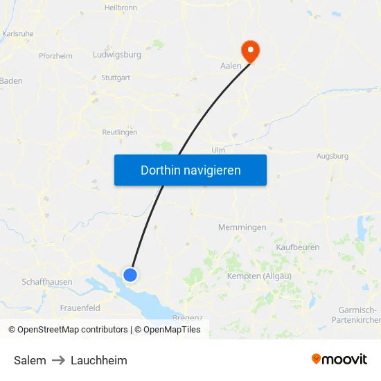 Salem to Lauchheim map
