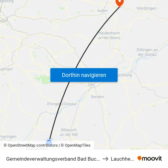 Gemeindeverwaltungsverband Bad Buchau to Lauchheim map