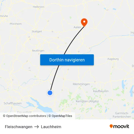 Fleischwangen to Lauchheim map