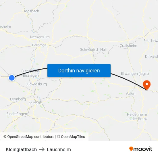 Kleinglattbach to Lauchheim map