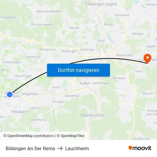 Böbingen An Der Rems to Lauchheim map