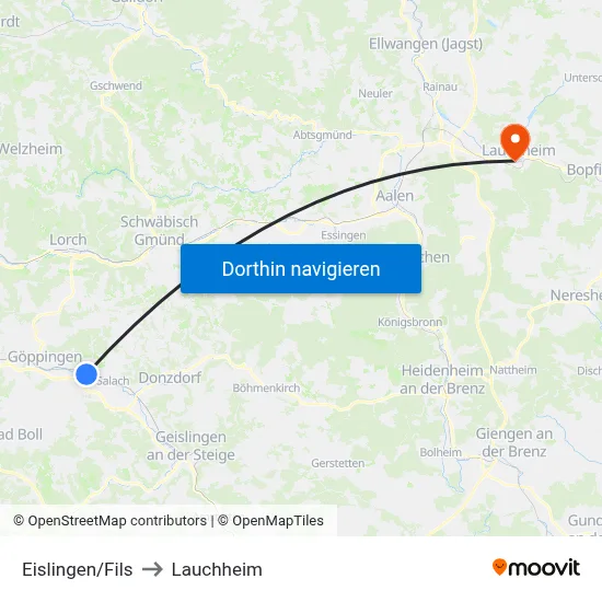 Eislingen/Fils to Lauchheim map