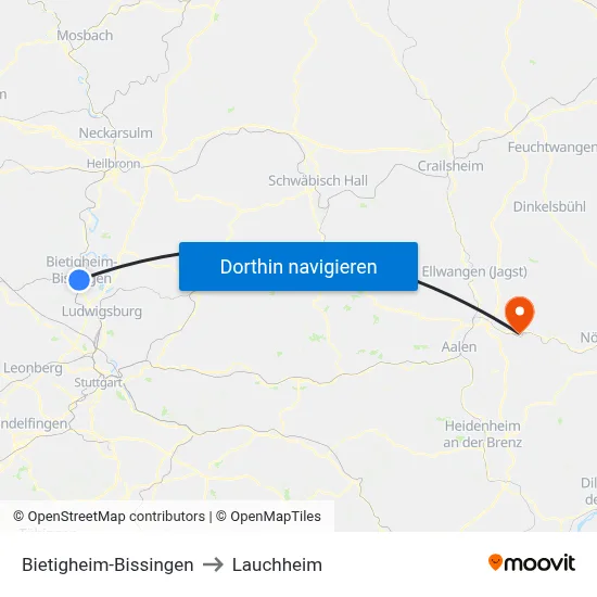 Bietigheim-Bissingen to Lauchheim map