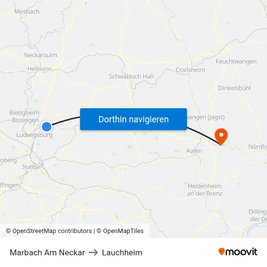 Marbach Am Neckar to Lauchheim map