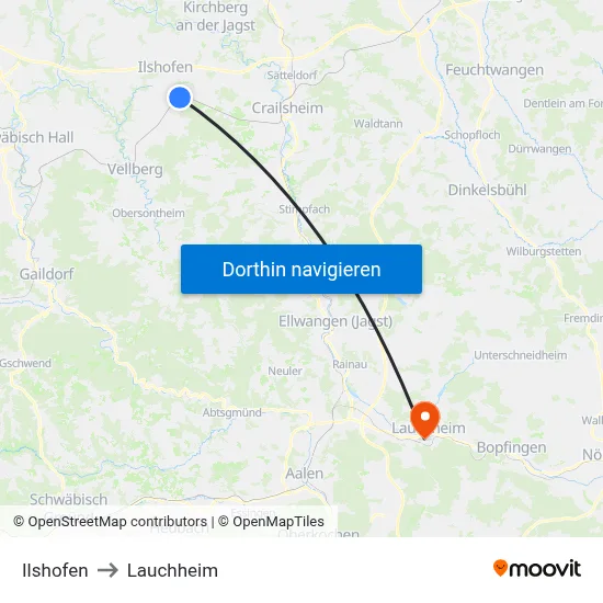Ilshofen to Lauchheim map